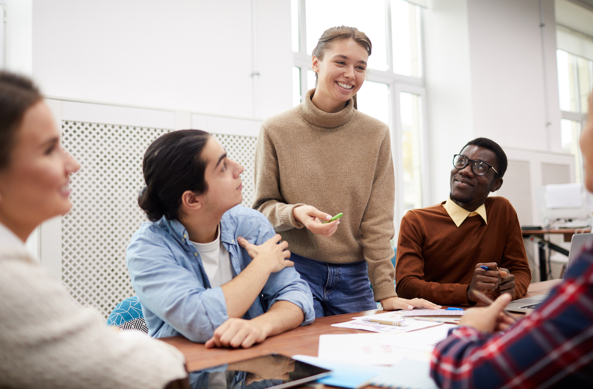 Group discussion in a classroom setting.