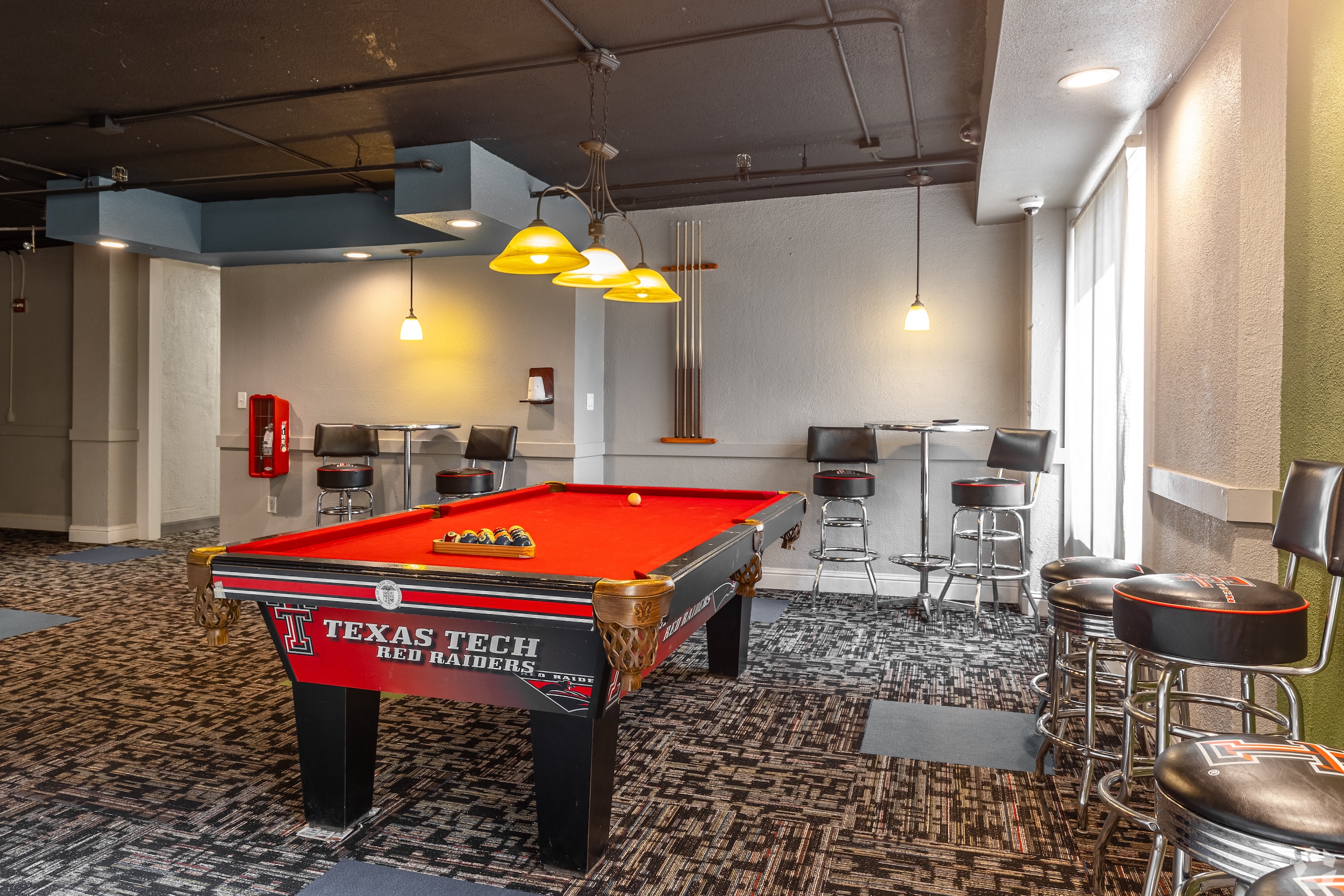 Pool table in a recreational room